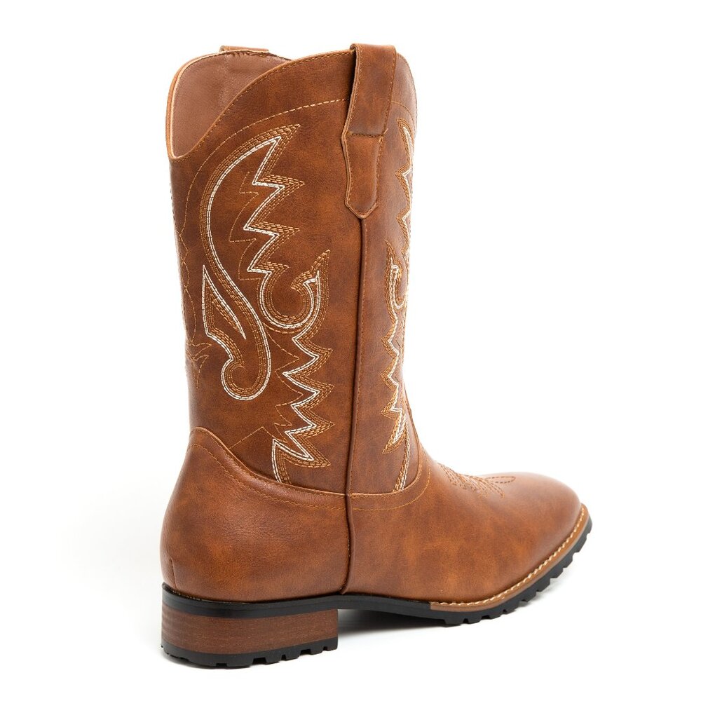 Brown Men's Cowboy Western Embroidered Square Toe Boots - Picture 3 of 7